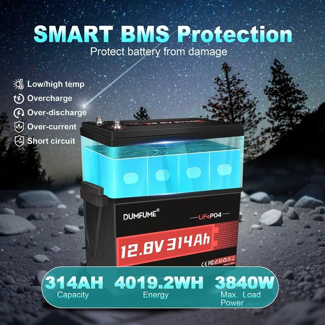 Alt view image 3 of 7 - 12V 314Ah LiFePO4 Lithium Battery With 4019.2Wh Energy