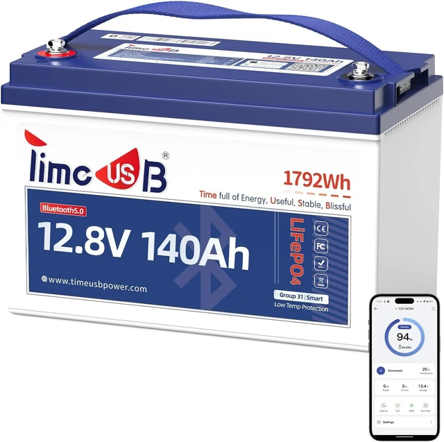 Main image of Timeusb 12V 140Ah Bluetooth 5.0 LiFePO4 Lithium Battery for Marine, RV