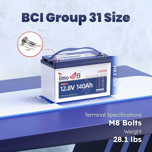 Alt view image 7 of 7 - Timeusb 12V 140Ah Bluetooth 5.0 LiFePO4 Lithium Battery for Marine, RV