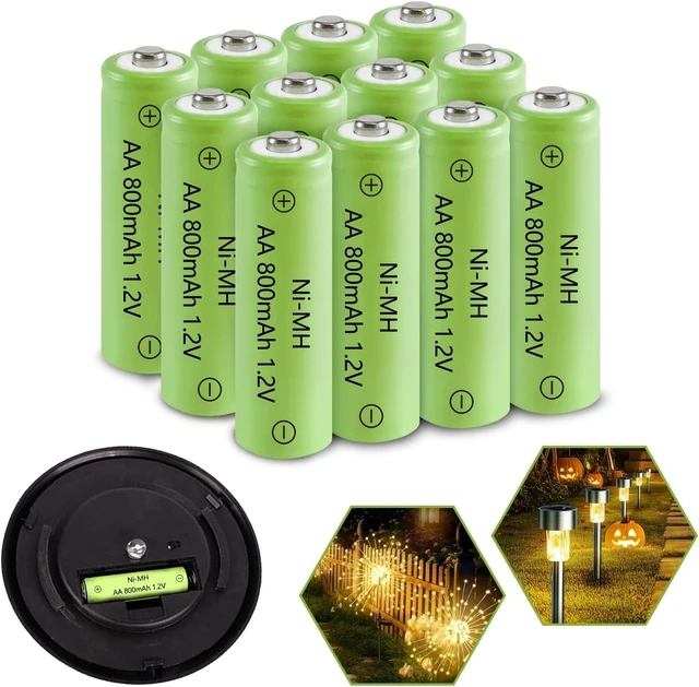 Main image of JINTION AA Rechargeable Batteries, Double A 800mAh High Capacity 1.2V Solar Lights Ni-MH AA Pre-Charged Battery for Solar Lantern, String Lights, Pathway Light (AA-800mAh-12pack)