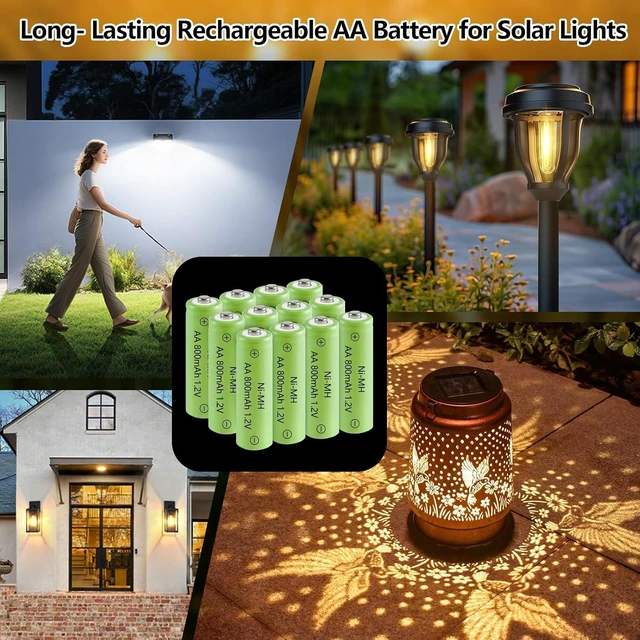 Alt view image 2 of 7 - JINTION AA Rechargeable Batteries, Double A 800mAh High Capacity 1.2V Solar Lights Ni-MH AA Pre-Charged Battery for Solar Lantern, String Lights, Pathway Light (AA-800mAh-12pack)