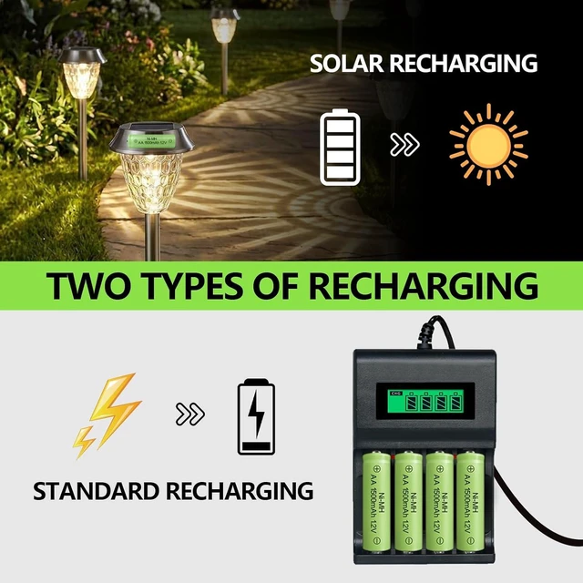 Alt view image 7 of 7 - AA Rechargeable Batteries NIMH 1.2V Double A 1500mAh High Capacity Battery Low Self Discharge for Solar Lights Lantern String Light, Pack of 8