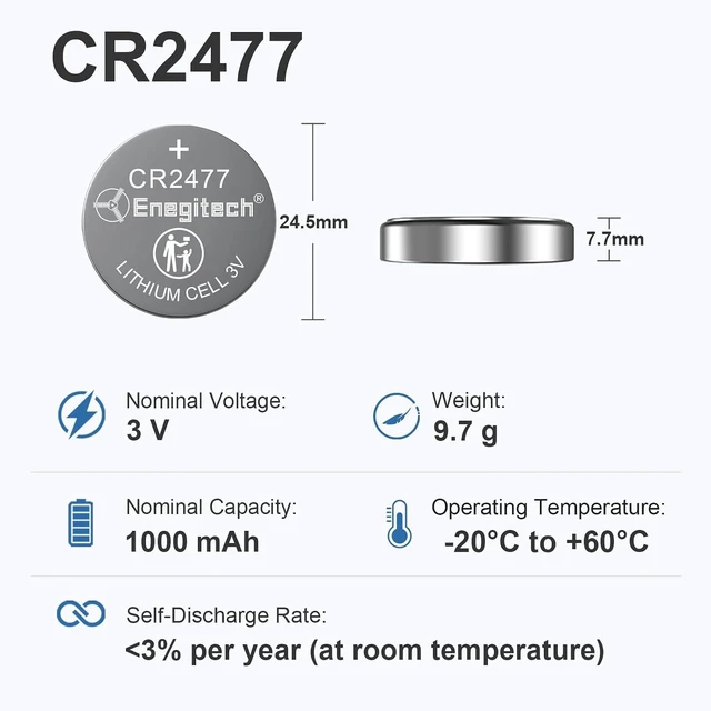 Alt view image 2 of 6 - Enegitech CR2477 3V Lithium Battery, 2477 Coin Batteries 15 Pack