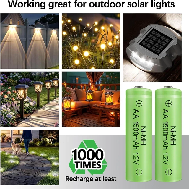 Alt view image 2 of 7 - AA Rechargeable Batteries NIMH 1.2V Double A 1500mAh High Capacity Battery Low Self Discharge for Solar Lights Lantern String Light, Pack of 8