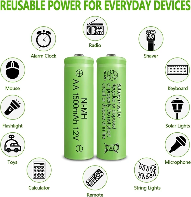 Alt view image 4 of 7 - AA Rechargeable Batteries NIMH 1.2V Double A 1500mAh High Capacity Battery Low Self Discharge for Solar Lights Lantern String Light, Pack of 8