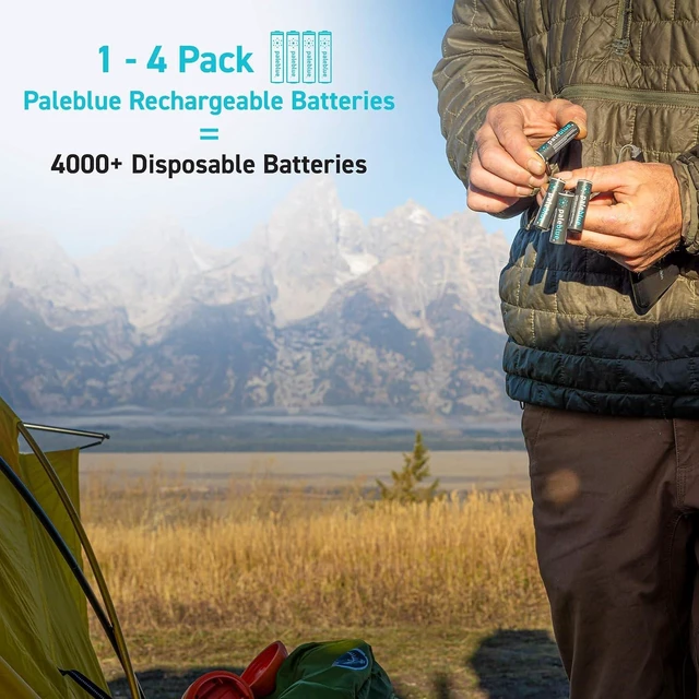 Alt view image 3 of 5 - USB Rechargeable AA Batteries by Pale Blue, Lithium Ion 1.5v 1700 mAh, Charges Under 1 Hours, Over 1000 Cycles, 4-in-1 USB-A to USB-C Charging Cable, LED Charge Indicator, 4-Pack