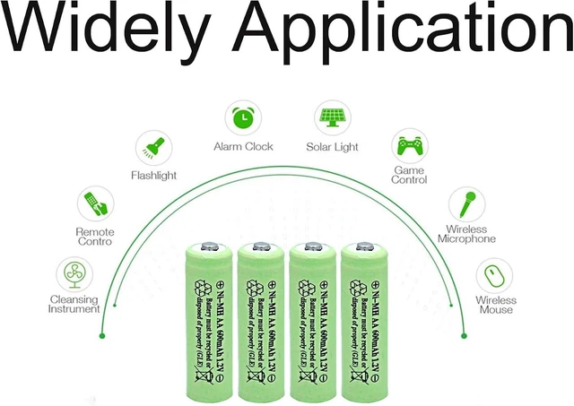 Alt view image 4 of 7 - NiMH AA 600mAh 1.2V Rechargeable Batteries for Solar Lights, Garden Lights, Remotes, Mice(Pack of 20)