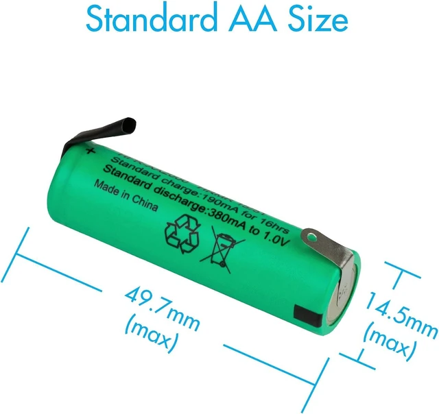 Alt view image 6 of 7 - Tenergy AA 1.2V NiMH 2000mAh Flat Top Rechargeable AA Batteries with Tabs, 10 Pack