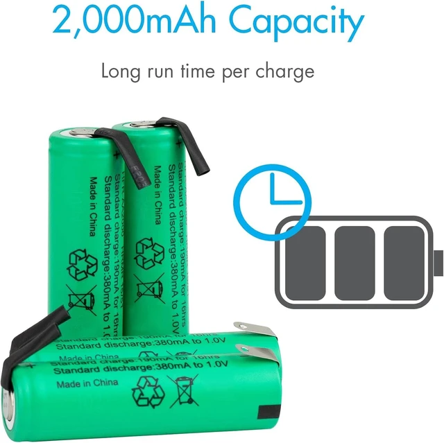 Alt view image 3 of 7 - Tenergy AA 1.2V NiMH 2000mAh Flat Top Rechargeable AA Batteries with Tabs, 10 Pack