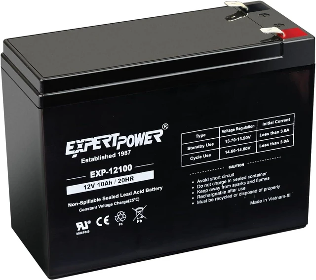 Main image of ExpertPower EXP12100 12V 10Ah Rechargeable SLA Battery - Battery 12 V for Scooters, UPS Systems, Wheelchairs, Low-Power Devices, F2 Terminals