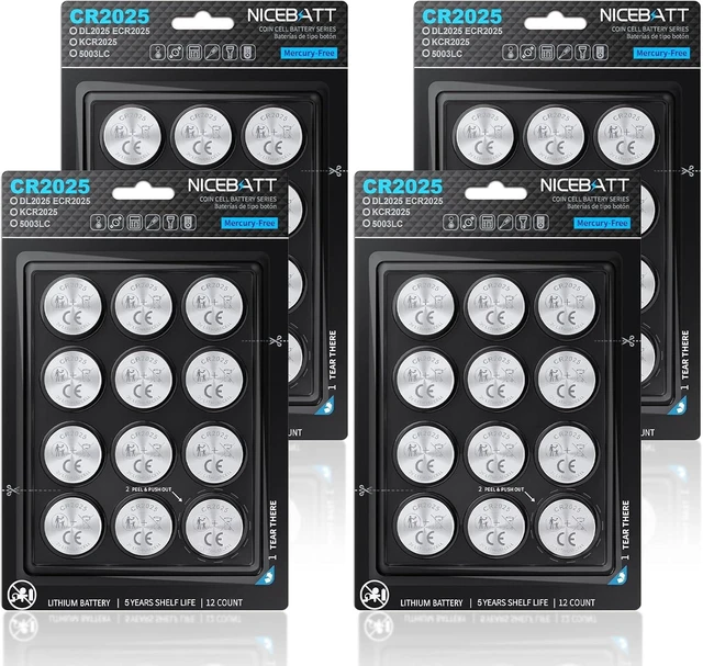 Main image of NICEBATT Cr2025 3V Lithium Battery 48 Pack, High Capacity 2025 Batteries for Key fobs, Remote Controls