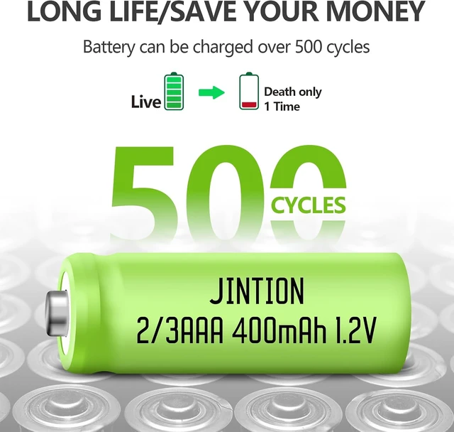 Alt view image 4 of 7 - 2/3AAA Rechargeable Ni-MH 1.2v 400mAh Batteries,12 Pack (Not AAA Size)