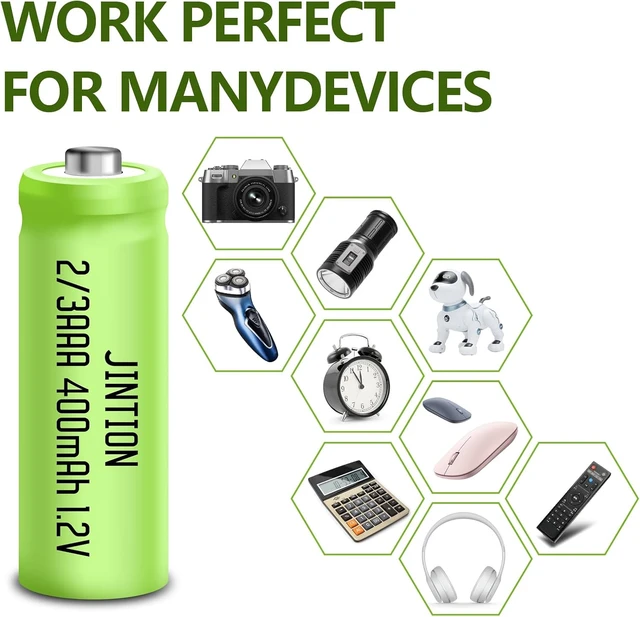 Alt view image 6 of 7 - 2/3AAA Rechargeable Ni-MH 1.2v 400mAh Batteries,12 Pack (Not AAA Size)
