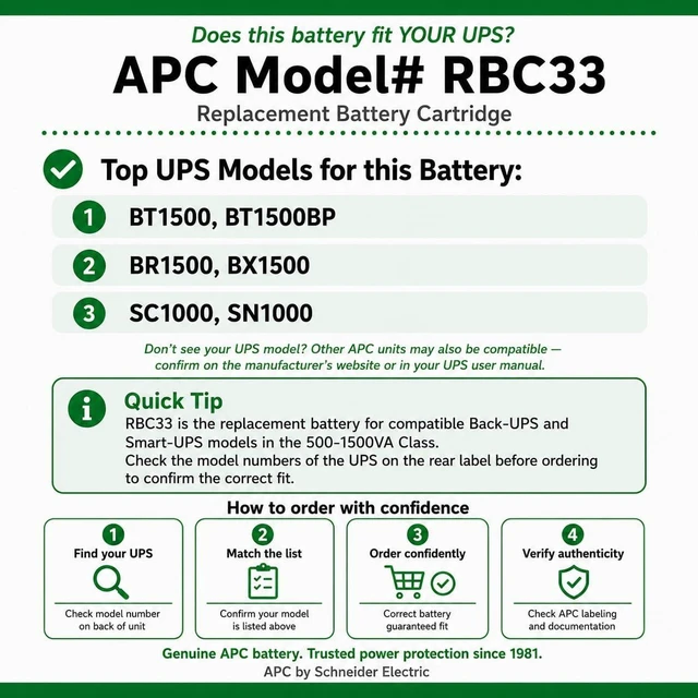 Alt view image 3 of 4 - APC Genuine UPS Replacement Battery RBC33 for Models BT1500, SC1000, SN1000
