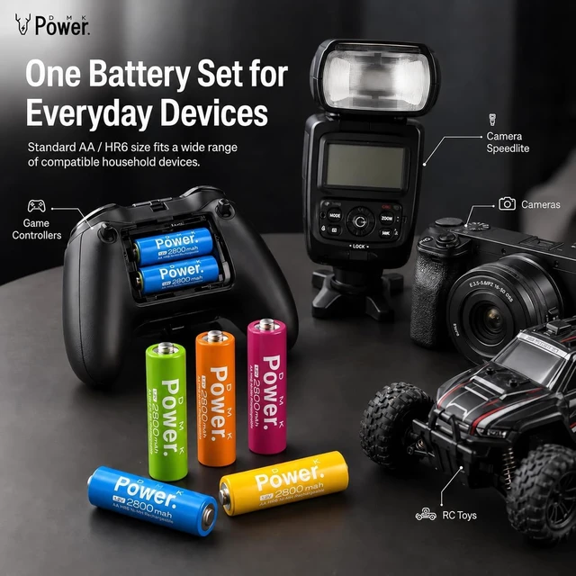 Alt view image 4 of 7 - DMK POWER AA Rechargeable Batteries, 10 Pack, 2800mAh Ni-MH, 5 Colors