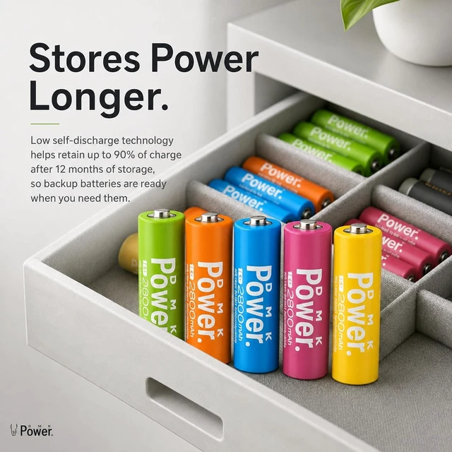Alt view image 7 of 7 - DMK POWER AA Rechargeable Batteries, 10 Pack, 2800mAh Ni-MH, 5 Colors