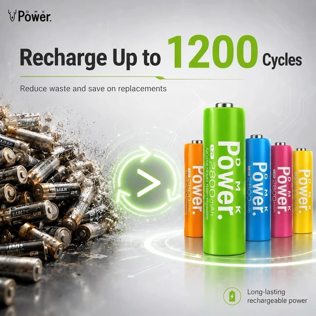 Alt view image 6 of 7 - DMK POWER AA Rechargeable Batteries, 10 Pack, 2800mAh Ni-MH, 5 Colors