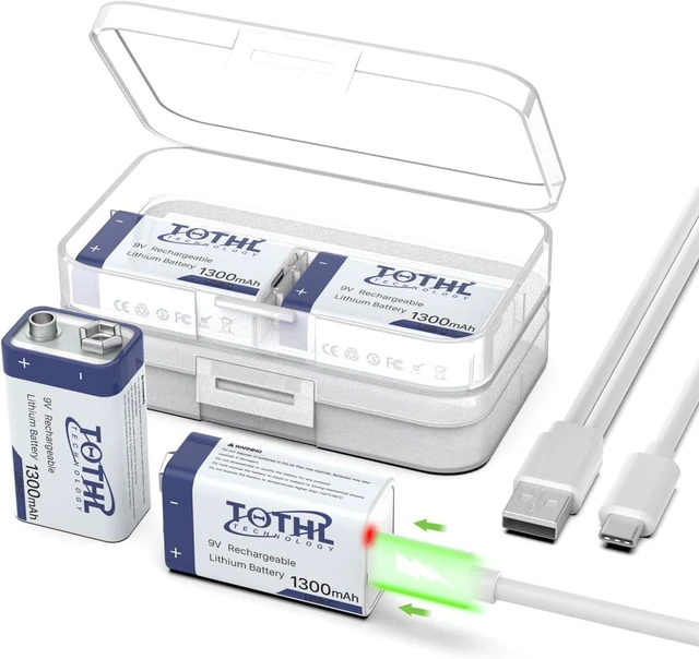 Main image of 4-Packs 9V Rechargeable Batteries+Storage Box,1300mAh USB 9 Volt Lithium Batteries 2 in 1 Charging Cable Long Lasting 9 Volt Battery for Smoke Alarms, Multimeters, Microphones,Toys,Guitar