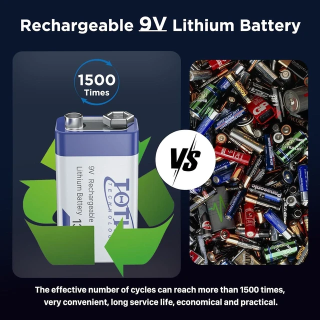 Alt view image 2 of 7 - 4-Packs 9V Rechargeable Batteries+Storage Box,1300mAh USB 9 Volt Lithium Batteries 2 in 1 Charging Cable Long Lasting 9 Volt Battery for Smoke Alarms, Multimeters, Microphones,Toys,Guitar