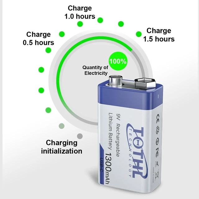 Alt view image 5 of 7 - 4-Packs 9V Rechargeable Batteries+Storage Box,1300mAh USB 9 Volt Lithium Batteries 2 in 1 Charging Cable Long Lasting 9 Volt Battery for Smoke Alarms, Multimeters, Microphones,Toys,Guitar