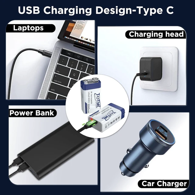 Alt view image 6 of 7 - 4-Packs 9V Rechargeable Batteries+Storage Box,1300mAh USB 9 Volt Lithium Batteries 2 in 1 Charging Cable Long Lasting 9 Volt Battery for Smoke Alarms, Multimeters, Microphones,Toys,Guitar