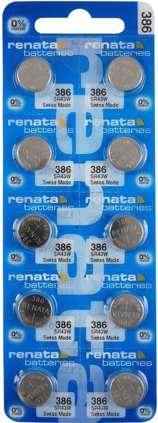Main image of Renata 386 SR43W Batteries - 1.55V Silver Oxide 386 Watch Battery (10 Count)
