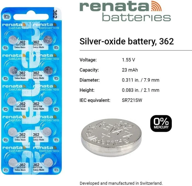 Alt view image 2 of 7 - Renata 362 SR721SW Batteries - 1.55V Silver Oxide 362 Watch Battery (50 Count)