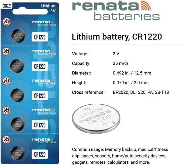 Alt view image 2 of 7 - Renata CR1220 Batteries - 3V Lithium Coin Cell 1220 Battery (25 Count)