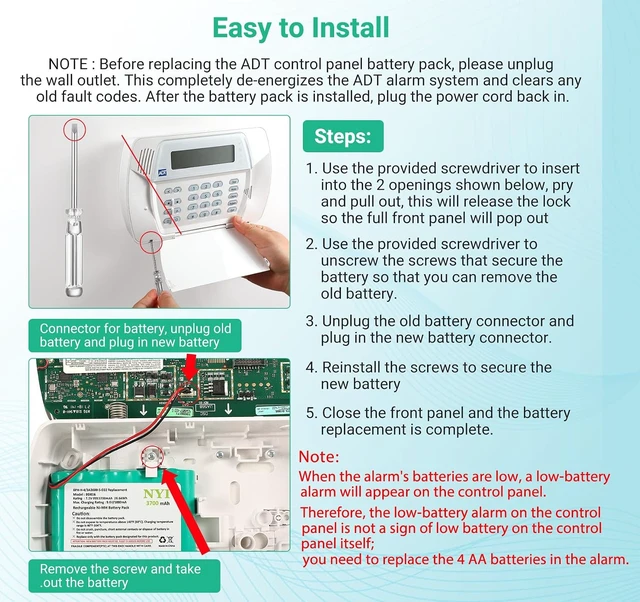 Alt view image 6 of 7 - NYI 3700mAh 7.2V Ni-MH Replacement Battery for ADT SCW9057 SCW9055 System