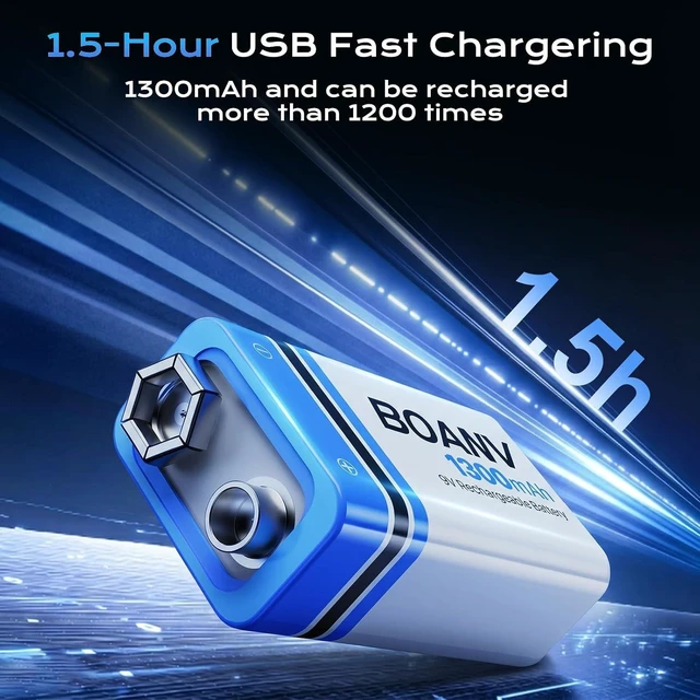 Alt view image 2 of 6 - 4PCS 1300mAh 9V Rechargeable Batteries with USB Fast Charging Cable