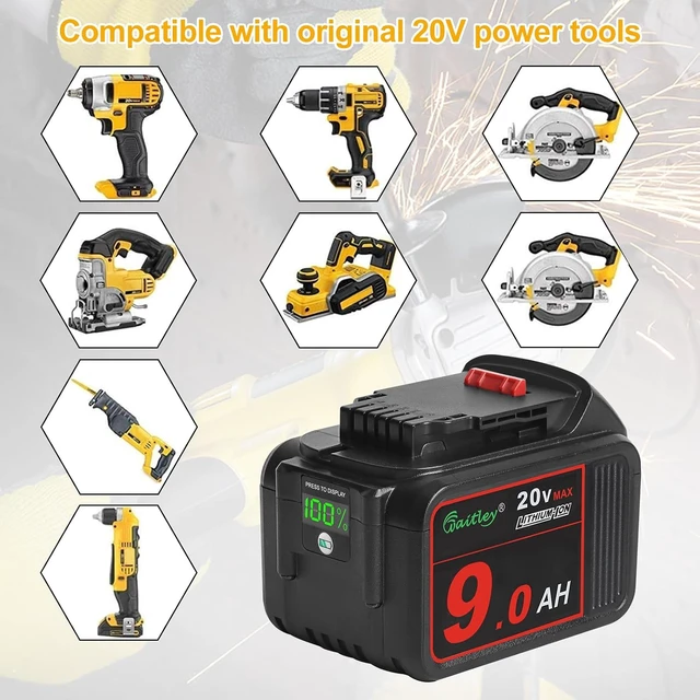 Alt view image 6 of 7 - waitley 2 Pack 20V 9.0Ah Replacement Battery Compatible with Dewalt Tools
