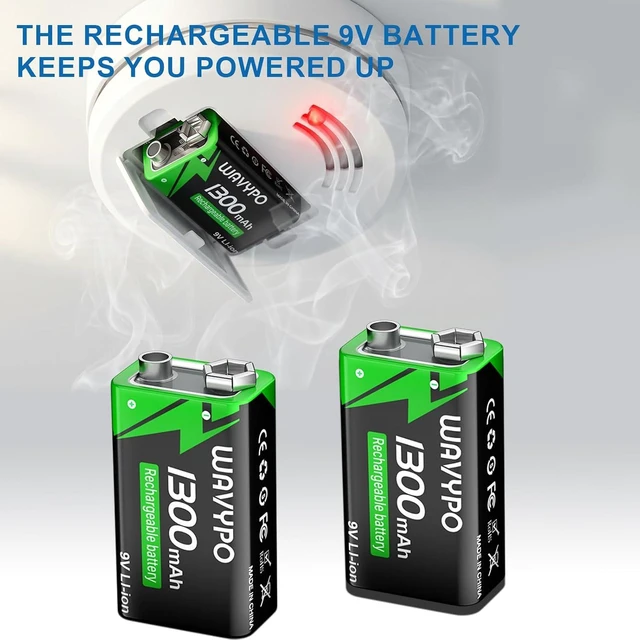 Alt view image 7 of 7 - 1300mAh Rechargeable 9V Batteries,9 Volt Lithium-ion Batteries Long Lasting with 2-in-1 USB-C Fast Charging Cable, for Smoke Detector Alarms, Microphone, Toys, Walkie-Talkies4-Pack