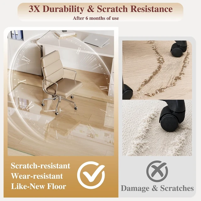 Alt view image 3 of 7 - Tempered Glass Chair Mat for Carpet, 46"x60" Clear Floor Mat
