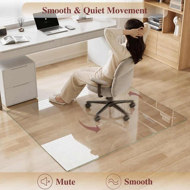 Alt view image 4 of 7 - Tempered Glass Chair Mat for Carpet, 46"x60" Clear Floor Mat
