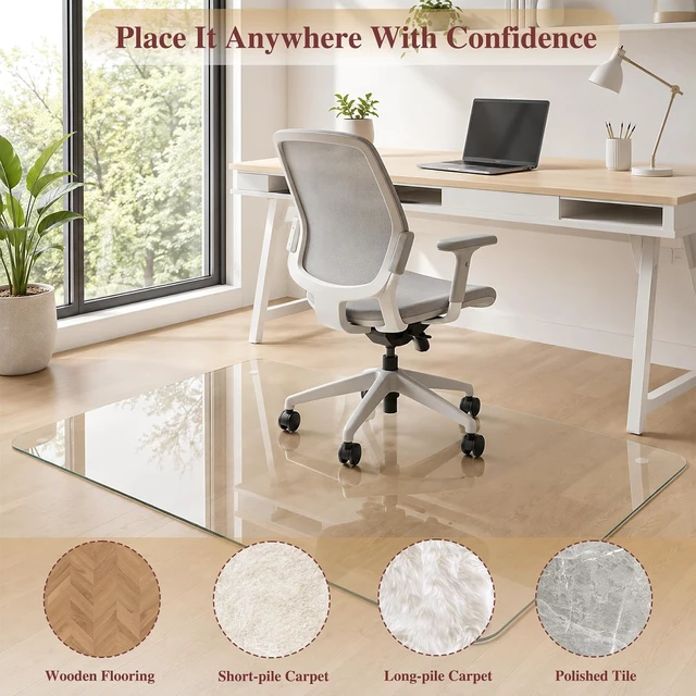 Alt view image 7 of 7 - Tempered Glass Chair Mat for Carpet, 46"x60" Clear Floor Mat