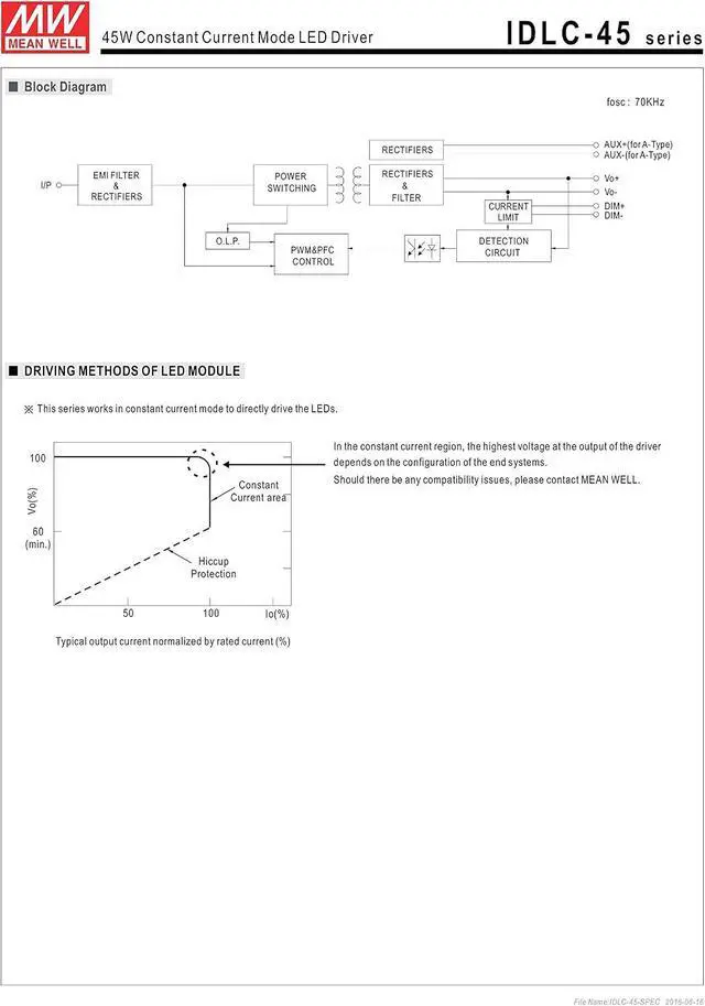 Alt view image 3 of 6 - MW Mean Well IDLC-45-500 90V 500mA 45W Single Output LED Power Supply with PFC