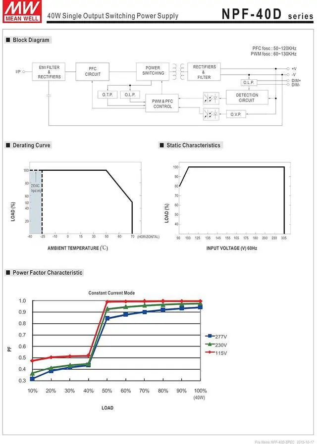 Alt view image 4 of 7 - MW Mean Well NPF-40D-15 15V 2.67A 40W Single Output Switching with PFC LED Power Supply
