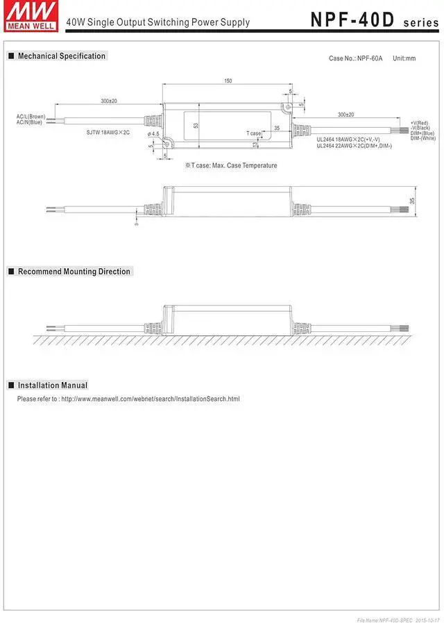 Alt view image 7 of 7 - MW Mean Well NPF-40D-15 15V 2.67A 40W Single Output Switching with PFC LED Power Supply