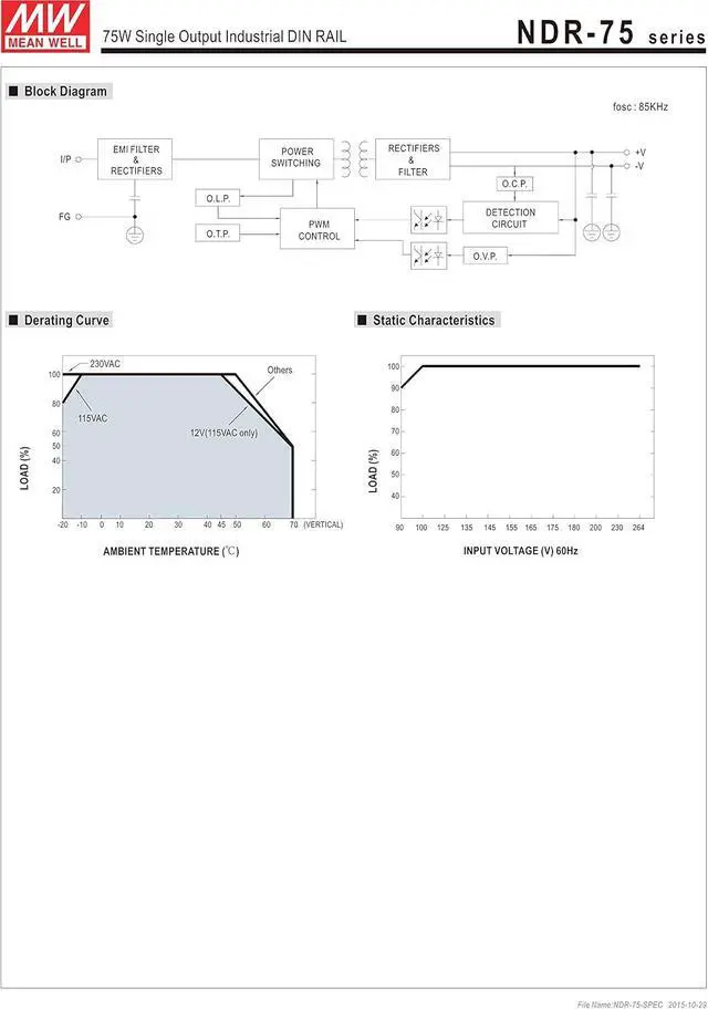Alt view image 4 of 5 - MEAN WELL MW NDR-75-48 48V 1.6A DIN Rail Power Supplies