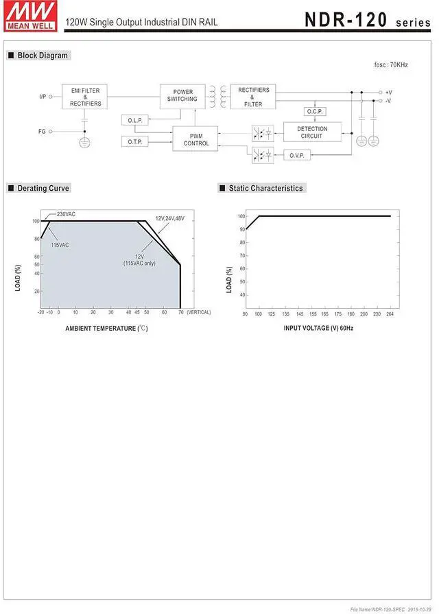 Alt view image 4 of 4 - MEAN WELL MW NDR-120-48 48V 2.5A DIN Rail Power Supplies