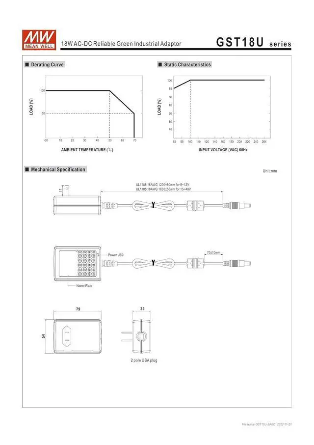 Alt view image 2 of 4 - MEAN WELL GST18U05-P1J 15W AC-DC Reliable Green Industrial Adaptor GST18U 5V 3A