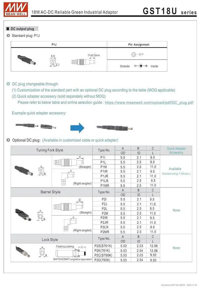 Alt view image 3 of 4 - MEAN WELL GST18U05-P1J 15W AC-DC Reliable Green Industrial Adaptor GST18U 5V 3A