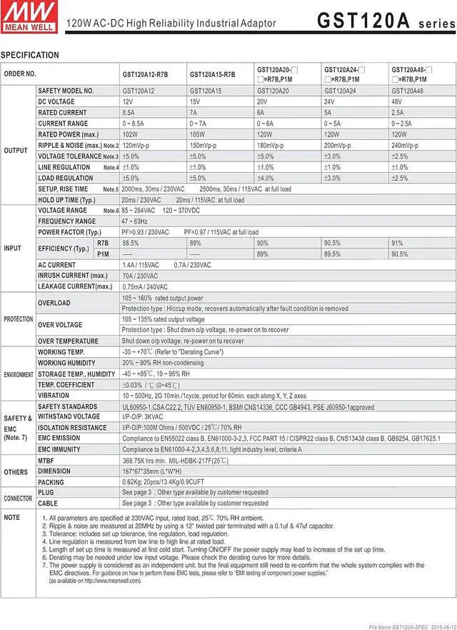 Alt view image 2 of 3 - MEAN WELL MW GST120A48-R7B 48V 2.5A AC/DC High Reliability Industrial Adaptor