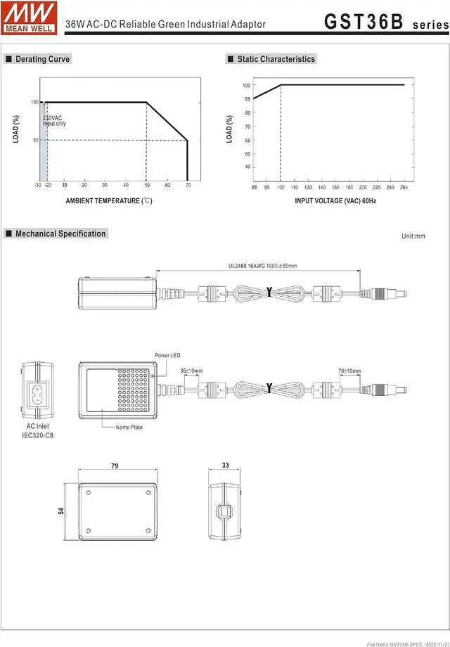 Alt view image 3 of 5 - Mean Well GST36B05-P1J 21.5W AC-DC Reliable Green Industrial Adaptor 5V/4.3A