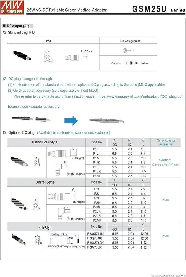 Alt view image 5 of 6 - MEAN MELL Mean Well GSM25U12-P1J 25W AC-DC Reliable Green Medical Adaptor 12V/2.08A
