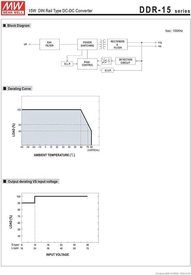 Alt view image 6 of 6 - Original Mean Well DIN Rail DC-DC Converter DDR-15G Input 9-36V DC to 12V DC 1.25A 15W meanwell Switching Power Supply Power Converter (12V/24Vdc to 12Vdc)