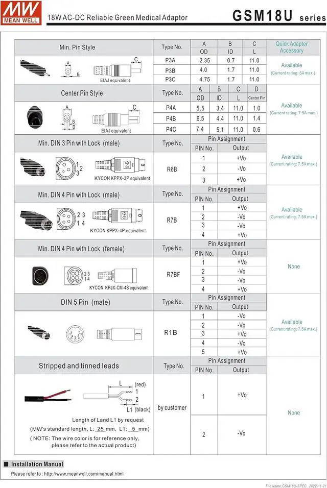 Alt view image 5 of 5 - Mean Well GSM18U12-P1J 18W AC-DC Reliable Green Medical Adaptor 12V/1.5A