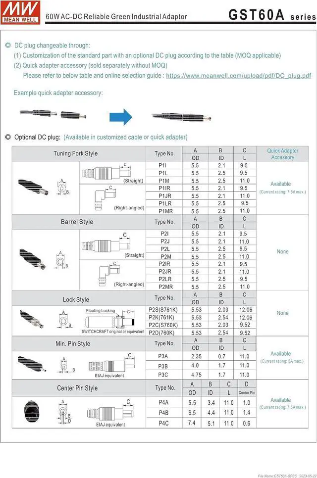Alt view image 6 of 6 - MEAN WELL GST60A24-P1J 60W AC-DC Reliable Green Industrial Adaptor GST60A 24V 2.5A