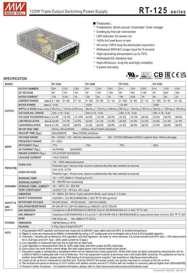 Alt view image 4 of 5 - Original Mean Well 132W 5V 12V -12V Triple Output AC to DC Switching Power Supply 5V/12A 12V/5A -12V/1A SMPS Enclosed Type Power Supply Unit Transformer Input 110/220VAC