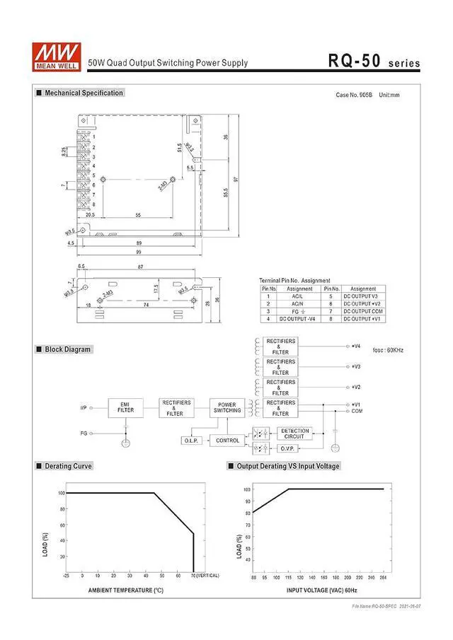 Alt view image 6 of 6 - Original Mean Well 45W 5V 12V -5V -12V AC to DC Quad Output Switching Power Supply 5V/5A 12V/1A -5V/0.5A -12V/0.5A SMPS Enclosed Type Power Supply Unit Transformer Input 88-264VAC